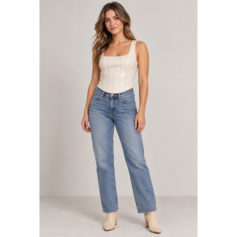 Abercrombie & Fitch Vegan Leather Corset Top Cream Off White Square Neck M
